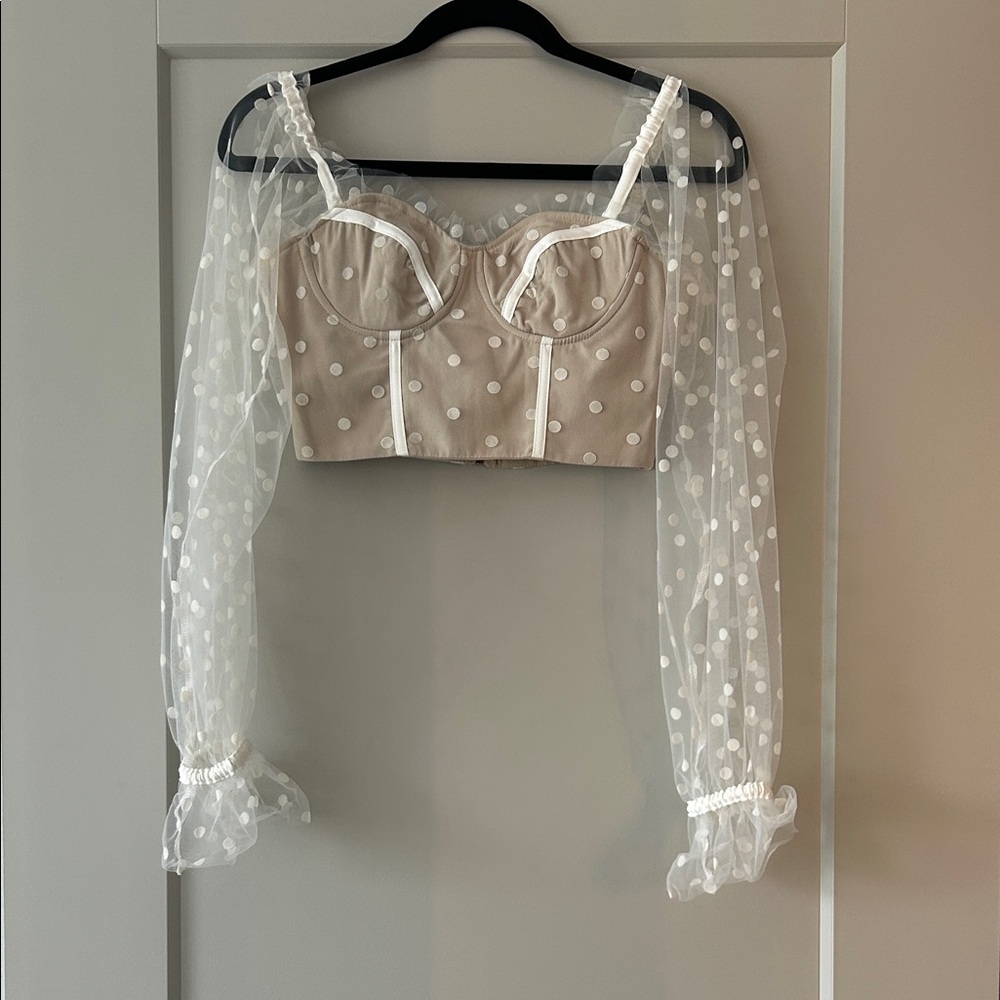 Hello Molly Tan and White Polka Dot Crop Top